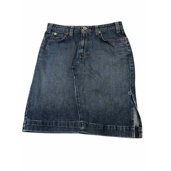 Tommy Hilfiger Jean Pencil Skirt Side Slit Distressed Medium Wash Womens 6 Logo - Picture 1 of 10